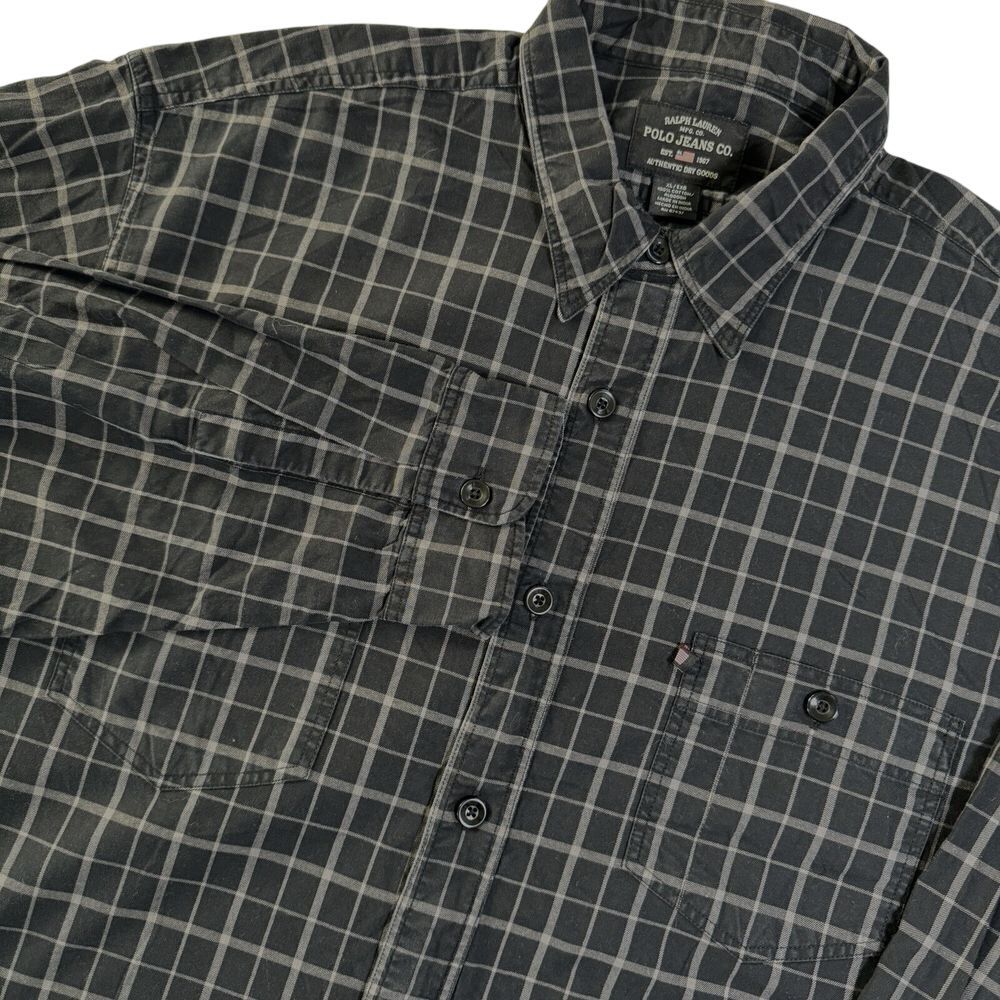 Ralph Lauren Polo Jean Co Shirt Mens XL Black Check L/S Button Down 90s‎ Vintage